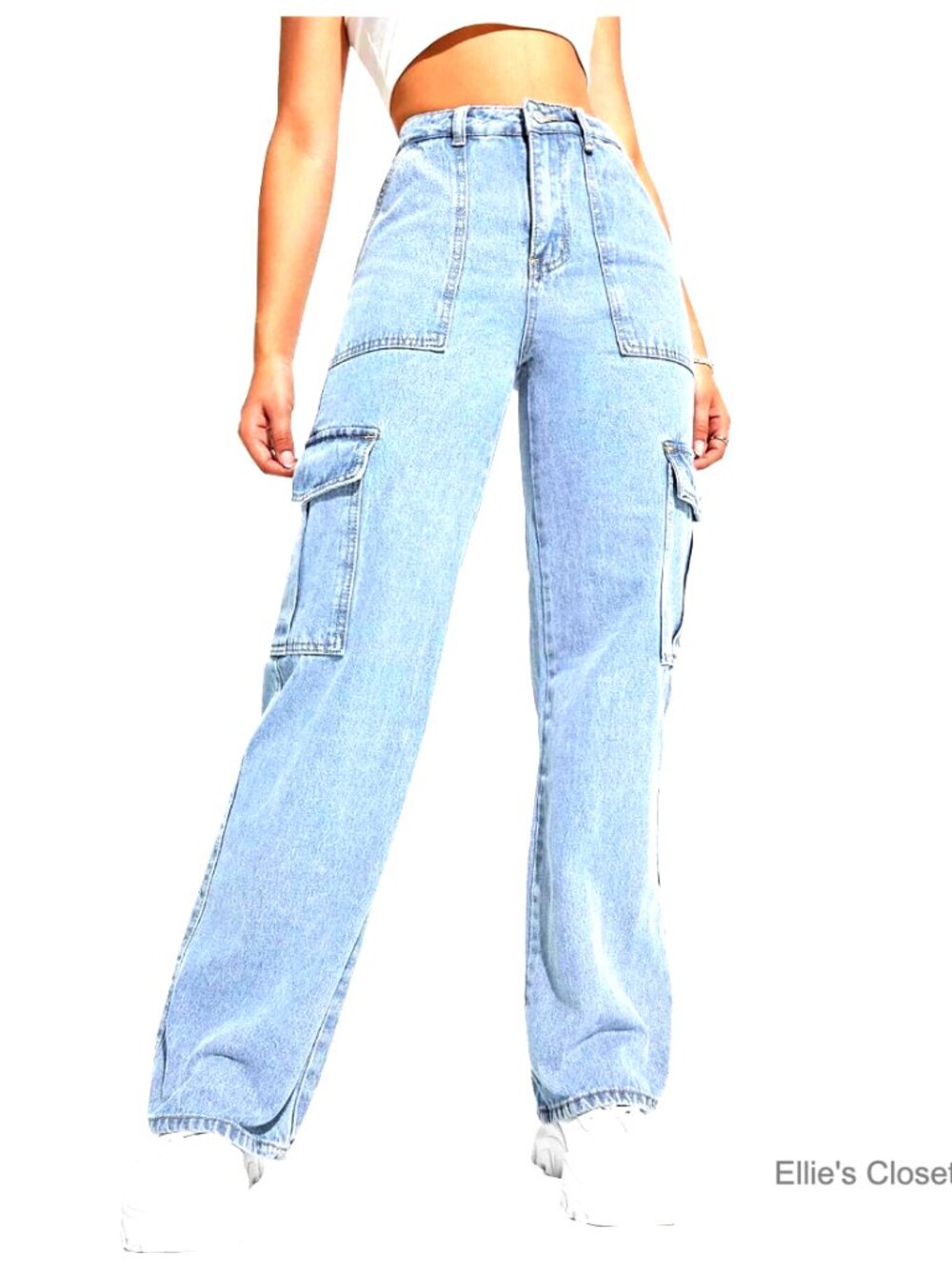 Cotton High Waist Stretch Cargo Pants Women Baggy Multiple Pockets Relaxed Fit